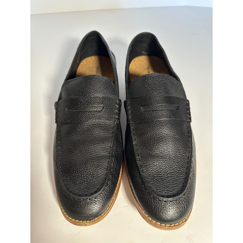 Crown Vintage Mens Black Pebbled Leather Penny Loafers Slip On Shoes